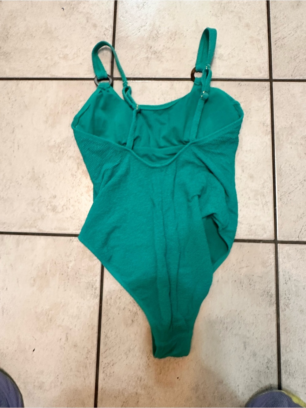 Shade & Shore Textured teal pucker textured one-piece swimsuit O-ring Small - Picture 7 of 10